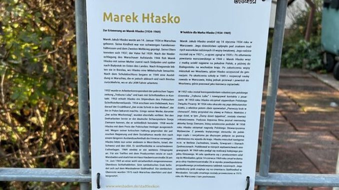 Wiesbaden bringt Erinnerungstafel für den polnischen Schriftsteller Marek Hłasko an seinem Sterbehaus an Wiesbaden bringt Erinnerungstafel für den polnischen Schriftsteller Marek Hłasko an seinem Sterbehaus an